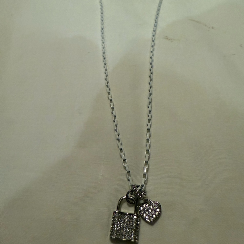 Elegant Silver Necklace with Heart and Lock Charms